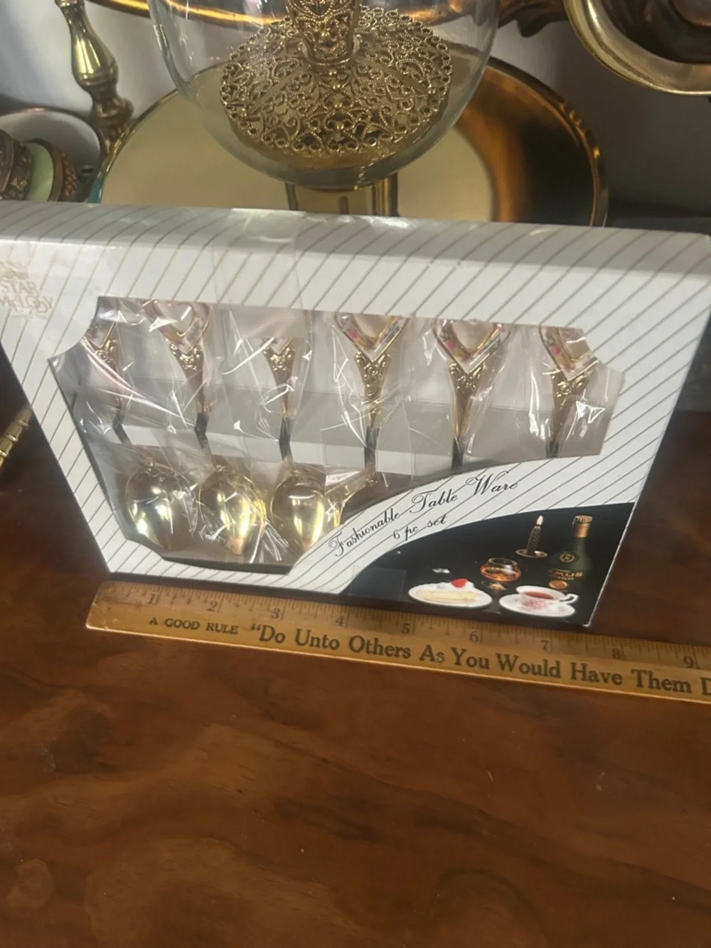 Vintage Gold Heart-Handle Dessert Spoon Set (6)